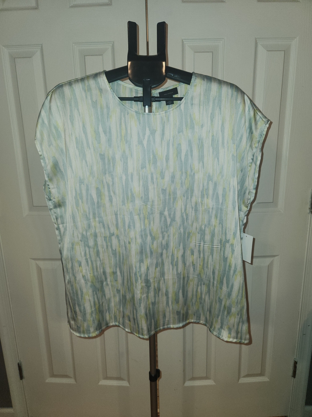 Halogen Light Blue & Pale Yellow Short Sleeve Blouse